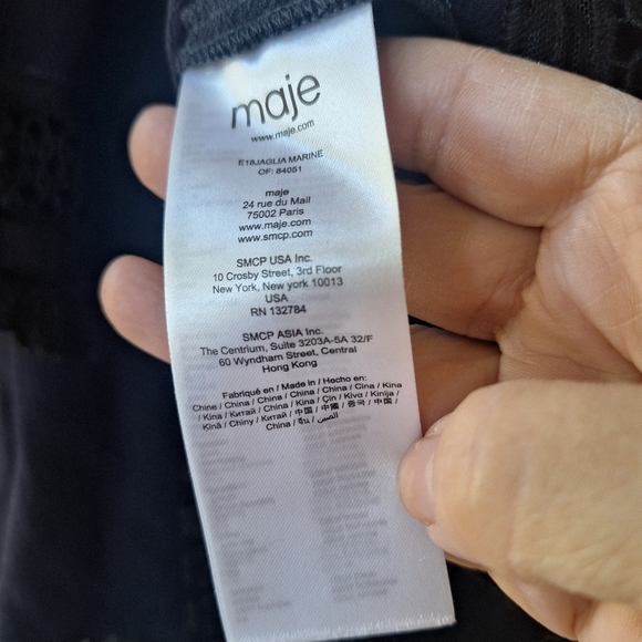 Maje Jaglia Tiered Skirt Navy/Black Lace Trim Smocked Waist Womens Size M - Picture 6 of 9